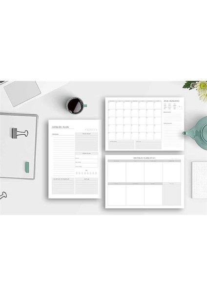 3'lü Masaüstü Planlayıcı Set (Günlük, Haftalık, Aylık Planlayıcı)