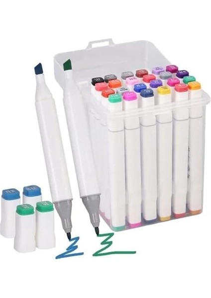 Çift Taraflı Marker Kalem Seti, Profesyonel Kutulu Keçeli Kalem Seti, Çeşitli Renklerde modelleri