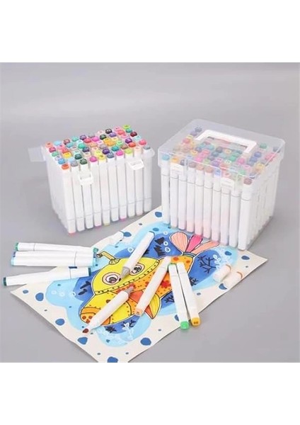 Çift Taraflı Marker Kalem Seti, Profesyonel Kutulu Keçeli Kalem Seti, Çeşitli Renklerde