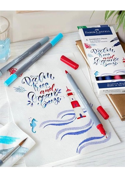 Faber-Castell Goldfaber Aqua Çift Uç Markör Kaligrafi 6’lı Seaside, Fırça ve Fineliner, Solmaya fırsatları