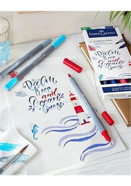 Faber-Castell Goldfaber Aqua Çift Uç Markör Kaligrafi 6’lı Seaside, Fırça ve Fineliner, Solmaya indirimleri
