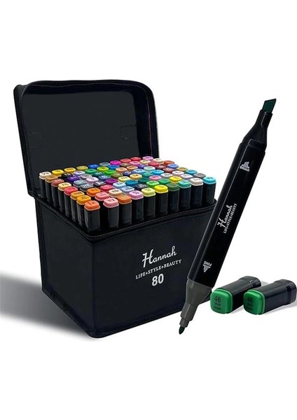 80 Adet Marker Kalemden Oluşan Rengarek Kalem Seti Çantalı Standlı Çift Taraflı Marker Boyama