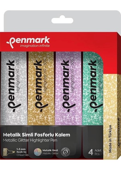 Fosforlu Kalem 4'lü Karışık Renk Simli