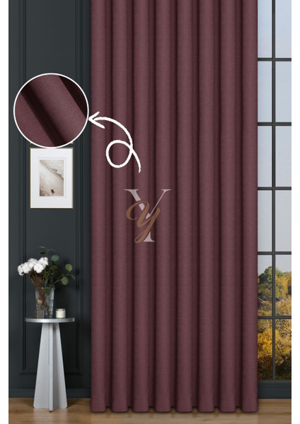 Keten Fon Perde V-4030 Gül Kurusu