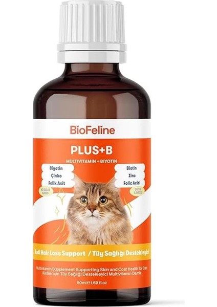 Kediler Için Plus B Damla 50ML ve Tüy Dökülmesini Engelleyici Biotinli Tüy Sağlığı Damlası