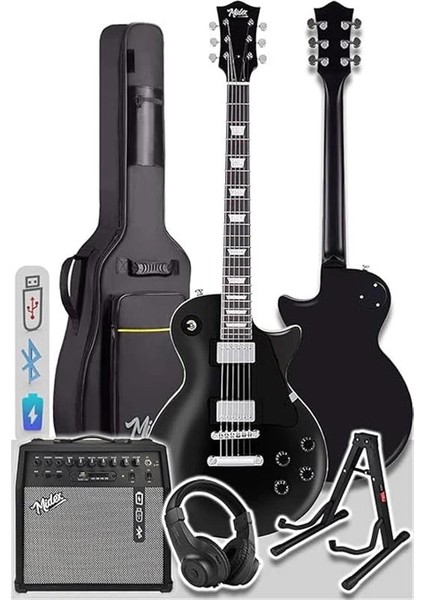 GRX-200BK-50-AMP Les Paul Kasa Elektro Gitar Seti 50 Watt Gainli Şarjlı Amfi ve Full Set (H-H) modelleri