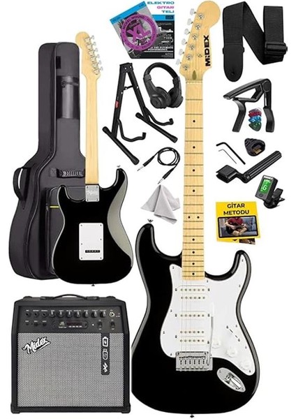 RPH-40WB-50AMP Siyah Beyaz 50W Şarjlı Bt Amfili Elektro Gitar Seti Hsh Manyetik Maple Klavye fiyatları