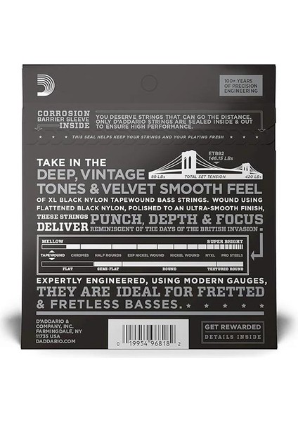 D'addario ETB92 Saitensatz Tapewound Bass Medium 50-105 Long Scale modelleri