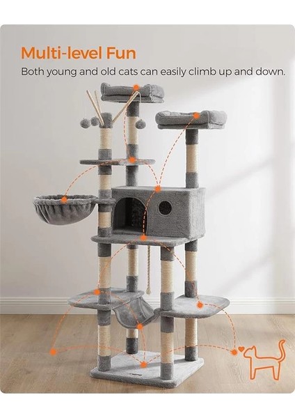 Tırmalama Ağacı, Xxl Kedi Ağacı, 164 Cm, Açık Gri PCT087W01 modelleri