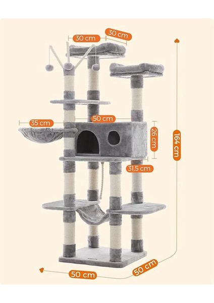 Tırmalama Ağacı, Xxl Kedi Ağacı, 164 Cm, Açık Gri PCT087W01