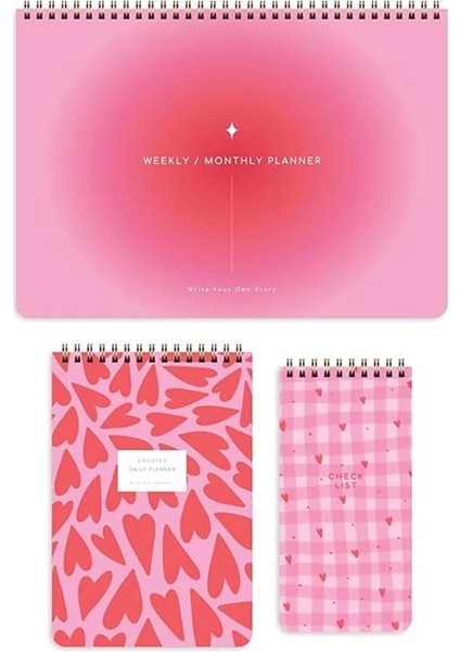 A4 Haftalık ve Günlük 3’lü Masaüstü Süresiz Planlayıcı Set – Aura/kalp