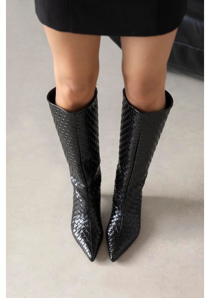 Esila Kadın Örgü Detay Deri Çizme Siyah fiyatları