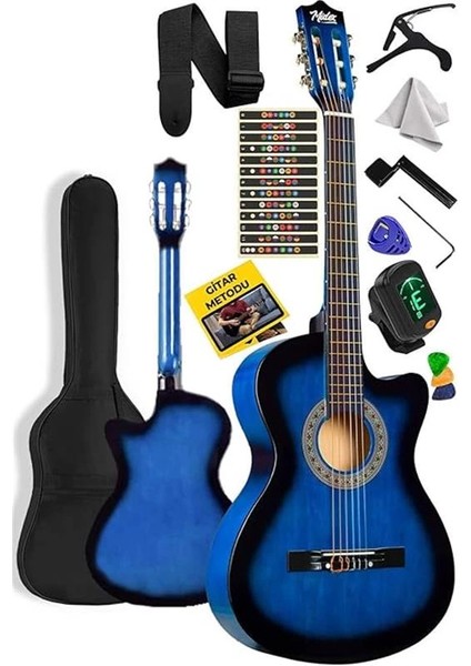 CG-395BL Mavi Klasik Gitar 4/4 Kesik Kasa Full Set (Çanta Askı Tuner Metod Pena)