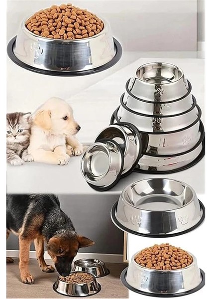 Paslanmaz Çelik Kedi,köpek Mama ve Su Kabı,kaymaz Tabanlı (22 Cm) fırsatları