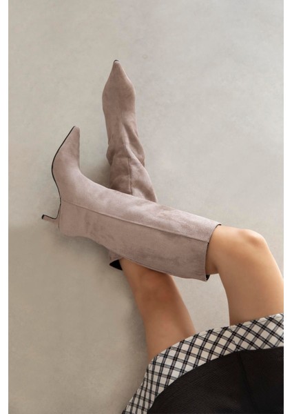 Penka Kadın Süet Çizme Vizon modelleri