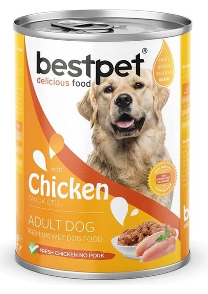 Yetişkin Köpekler Için, Taze Tavuk Parça Etli ve Soslu Yaş Mama, 400 G x 12 Adet