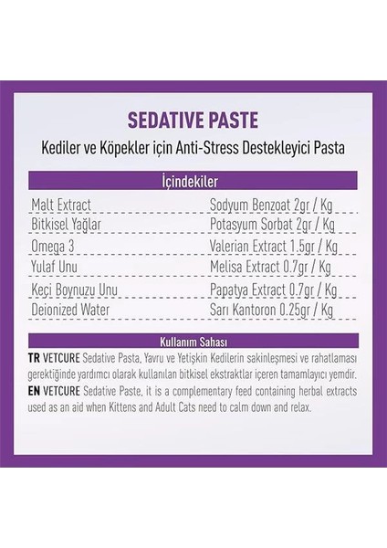 Sedative Kedi ve Köpek Anksiyete ve Stres Davranış Sorunları Destekleyici Paste 100 gr fiyatları