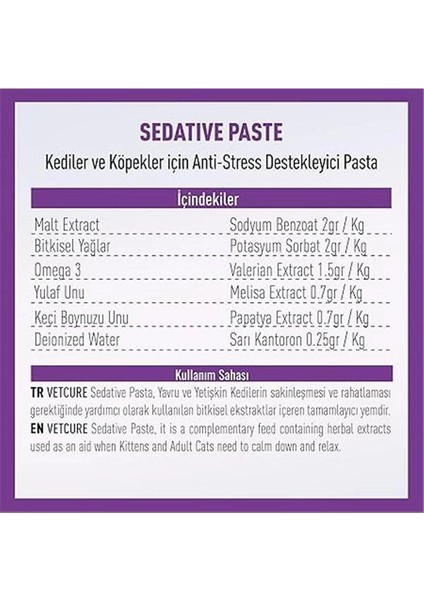 Sedative Kedi ve Köpek Anksiyete ve Stres Davranış Sorunları Destekleyici Paste 100 gr indirimleri