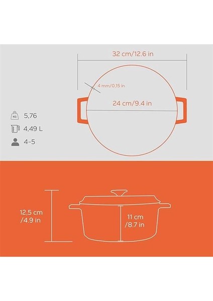 Metal Spring Serisi - Döküm Tencere, Yuvarlak, 24 Cm, Mat Emaye, Parlak Siyah Taban, Turuncu indirimleri