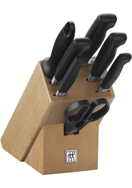 Four Star 8 Parça Blok Bıçak Seti Doğal Ahşap Bloklu, Paslanmaz Çelik ve Ahşap, Siyah