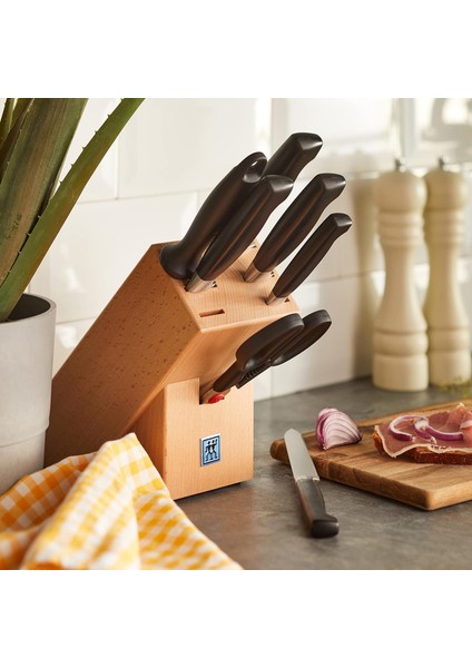 Four Star 8 Parça Blok Bıçak Seti Doğal Ahşap Bloklu, Paslanmaz Çelik ve Ahşap, Siyah fiyatları