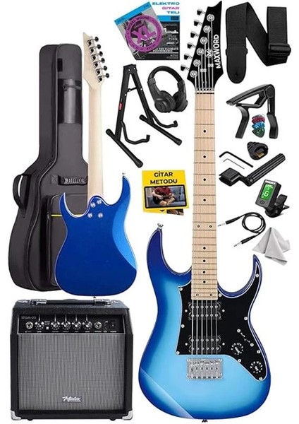 DE-150BL-35AMP Maple Klavye Hh Yüksek Kaliteli 35W Amfili Elektro Gitar Seti fiyatları