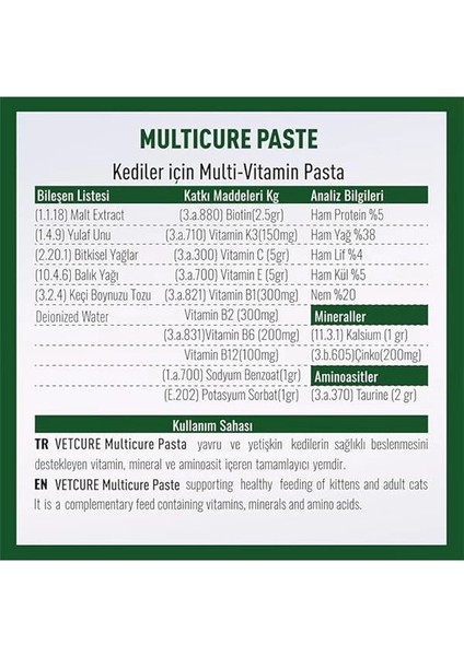 Multicure Kedi Multivitamin ve Mineral Desteği Paste 100 gr fiyatları