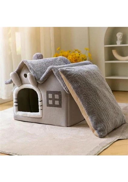 Kedi Evi Yumuşak Kedi Yatağı Derin Uyku ve Kış Evi Çıkarılabilir Minder -Villa 1ADET (Gri fırsatları