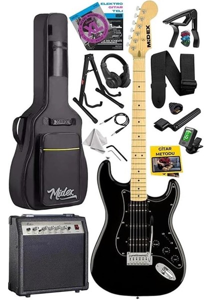 RPH-40BK-30AMP Full Black 30W Amfili Elektro Gitar Seti Hsh Manyetik Maple Klavye Üst Kalite