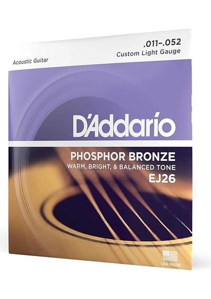 D'addario EJ26 Akustik Gitar Tel Seti, Phosphor-Bronze, Custom Li