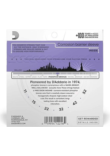 D'addario EJ26 Akustik Gitar Tel Seti, Phosphor-Bronze, Custom Li fiyatları