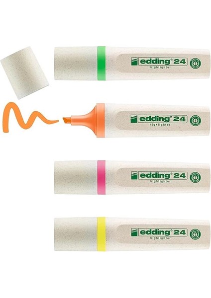 24 Ecoline Fosforlu Kalem, 4'lü Set, Karışık Renkler, Kesik Uç