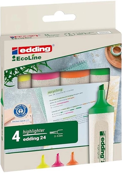 24 Ecoline Fosforlu Kalem, 4'lü Set, Karışık Renkler, Kesik Uç fiyatları