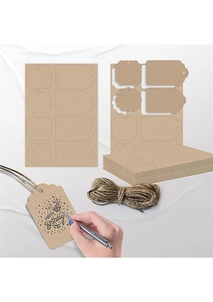 Kraft Paketleme Etiketleri - 104 Adet Kraft Etiket Jut Iple Birlikte - Farklı Formlarda 4