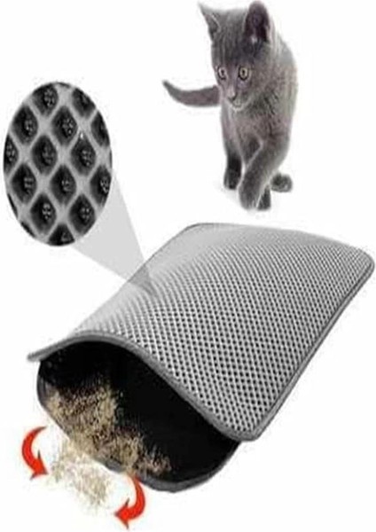 Elekli Kedi Tuvalet Önü Paspası Kedi Paspası Gri 60X42 cm