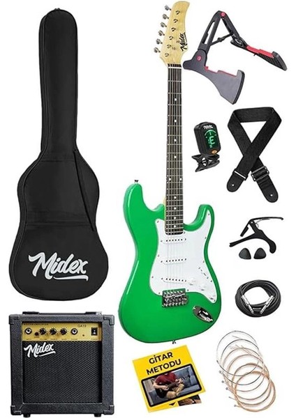 AGE-80GR Amfili Full Elektro Gitar Seti 4/4 Yetişkin 39 Inç Green
