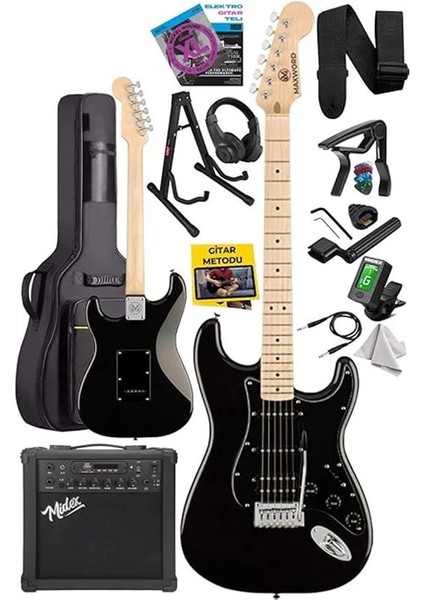 MAP-35BK-25AMP Maple Klavye Ssh 25W Amfili Elektro Gitar Seti fiyatları