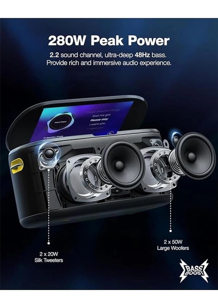 Yetişkinler Için Karaoke Makinesi, Şarkı Sözleri Ekranlı, 10.1 Inç Ekran, 280W, 2+2 Kanal, 2 indirimleri