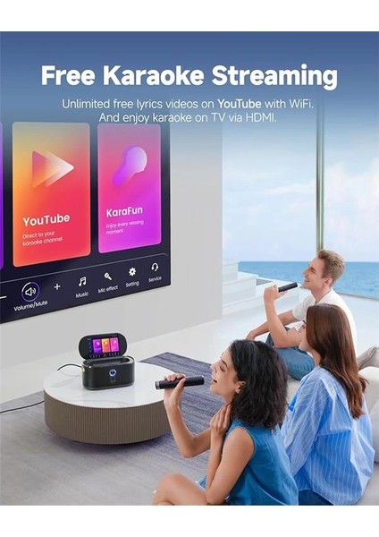 Yetişkinler Için Karaoke Makinesi, Şarkı Sözleri Ekranlı, 10.1 Inç Ekran, 280W, 2+2 Kanal, 2