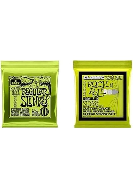 Ernie Ball Regular Slinky 3-Pack ve Rock N Roll Regular modelleri