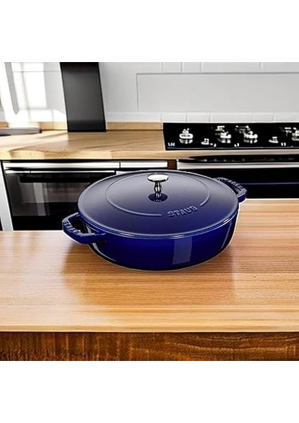 Braisers Chistera Yağmur Efektli Kapaklı Döküm Tencere, 28 Cm, Mavi indirimleri