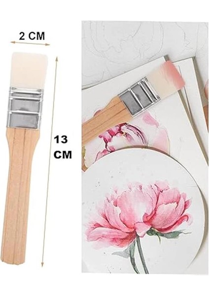 Tuval Duvar Geniş Alan 3lü Zemin Fırçası Beyaz Kıl Fırça Ahşap Sap