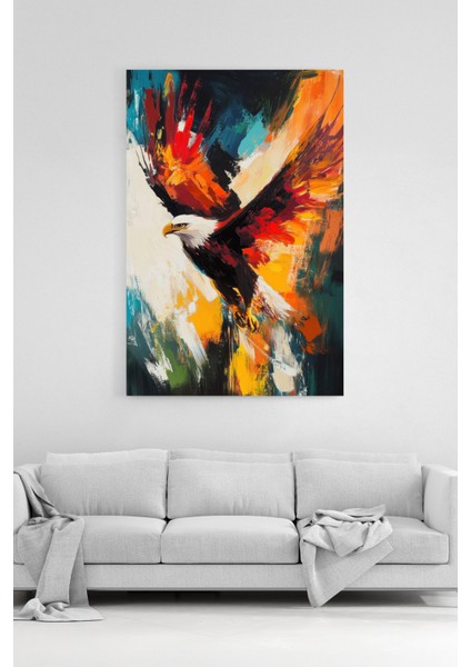 Kartal Figürlü Soyut Yağlı Boya Efektli Kanvas Tablo %100 Pamuk Dokulu Tablo