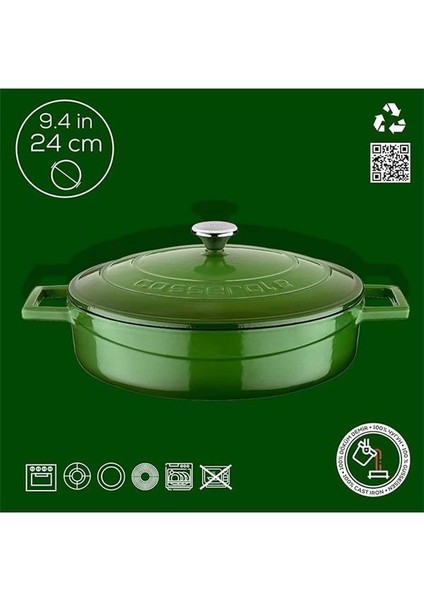 Metal Döküm Çok Amaçlı Yayvan Tencere, Trendy, 24 Cm, 2.47 L, Yeşil fırsatları