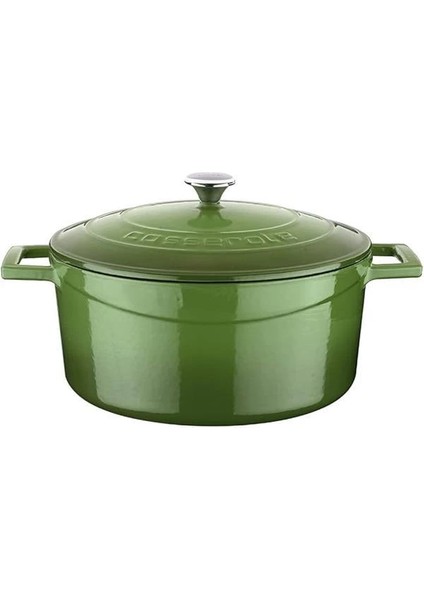 Metal Döküm Yuvarlak Tencere, 24 Cm, Yeşil