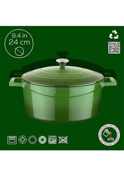 Metal Döküm Yuvarlak Tencere, 24 Cm, Yeşil fırsatları