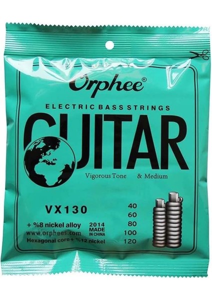 Orphee VX130 Bas Gitar Teli 5 Telli 40-60-80-100-120 Hexagonal Core Steel Nickel Alloy