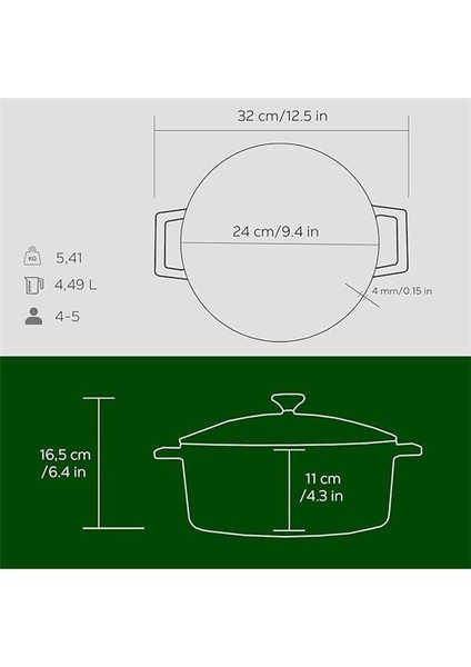 Metal Döküm Yuvarlak Tencere, 24 Cm, Yeşil indirimleri