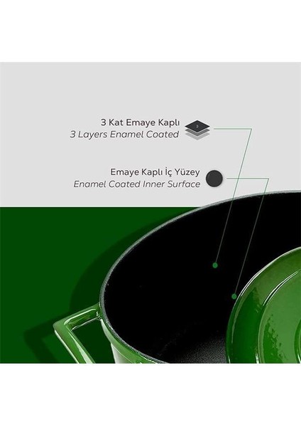 Metal Döküm Yuvarlak Tencere, 24 Cm, Yeşil