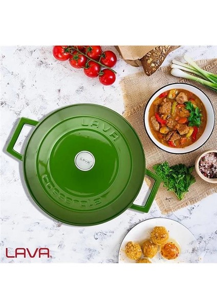 Metal Döküm Yuvarlak Tencere, 24 Cm, Yeşil